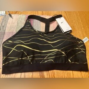 Nike Black Sports Bra with Metallic Gold Wave Print